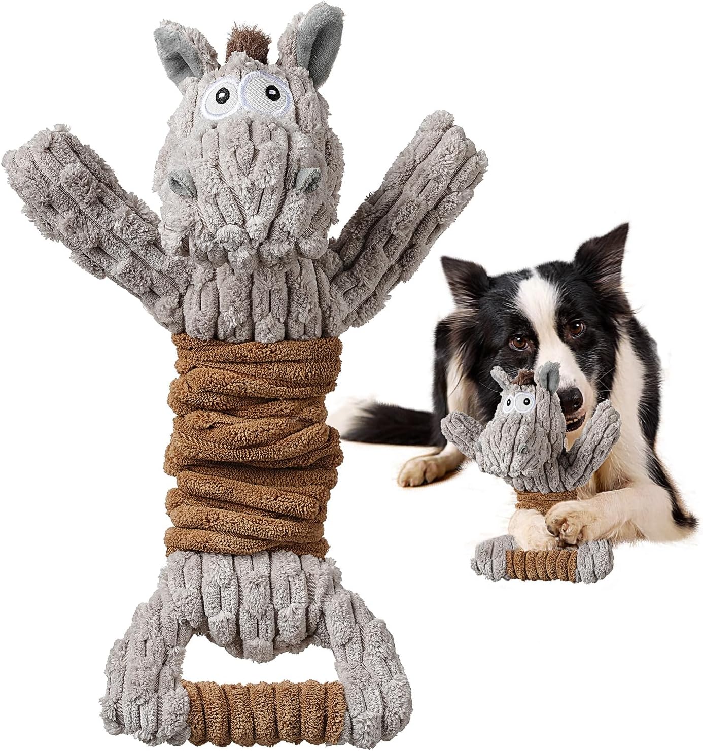 Squeaky Dog Toy, Durable Dog Toy Large Breed, Tug of War Dogs Interactive Toy, Stuffed Plush Puppy Toys with Crinkle Paper for Small, Middle, and Big Dogs